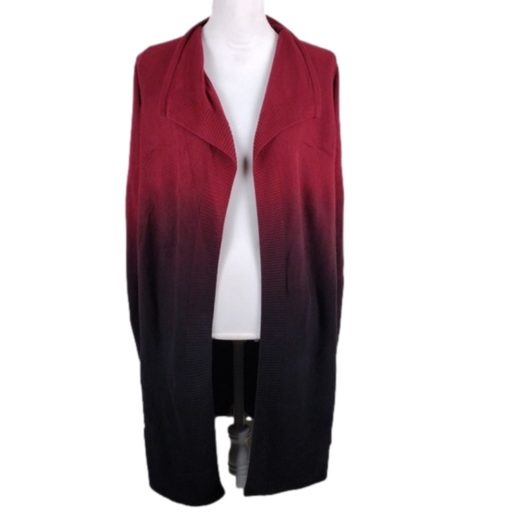 Adam Levine Burgundy Black Ombre Shawl Collar Long Sleeve Open Sweater Duster